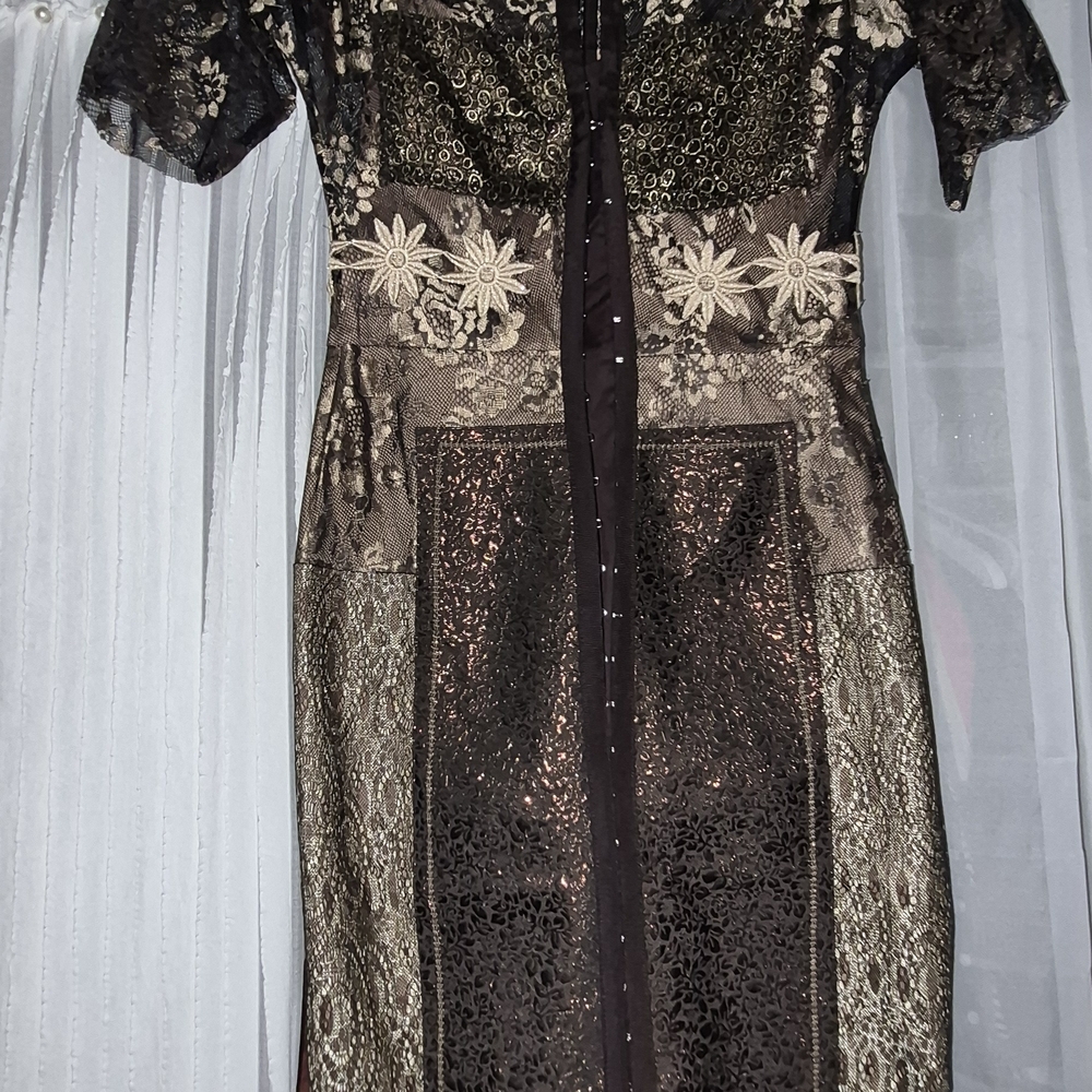 Byron Lars Elegant Brown and Gold Midi Dress